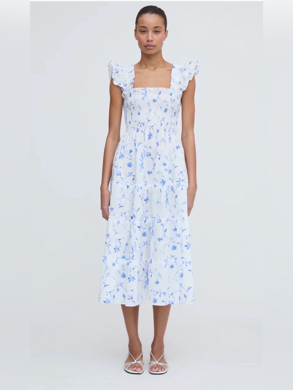 Hill house Ellie Nap Dress White Blue Botanical Size Xs
